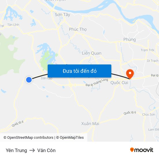 Yên Trung to Vân Côn map