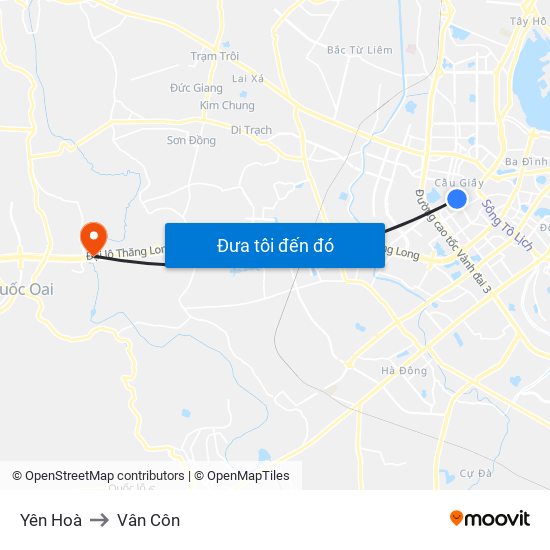 Yên Hoà to Vân Côn map