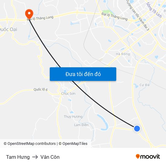 Tam Hưng to Vân Côn map