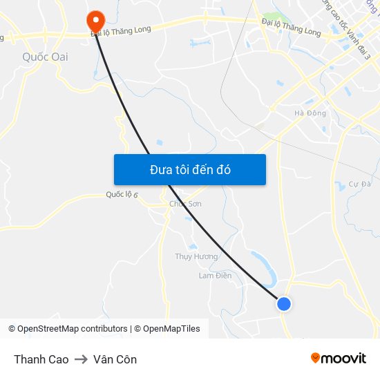 Thanh Cao to Vân Côn map