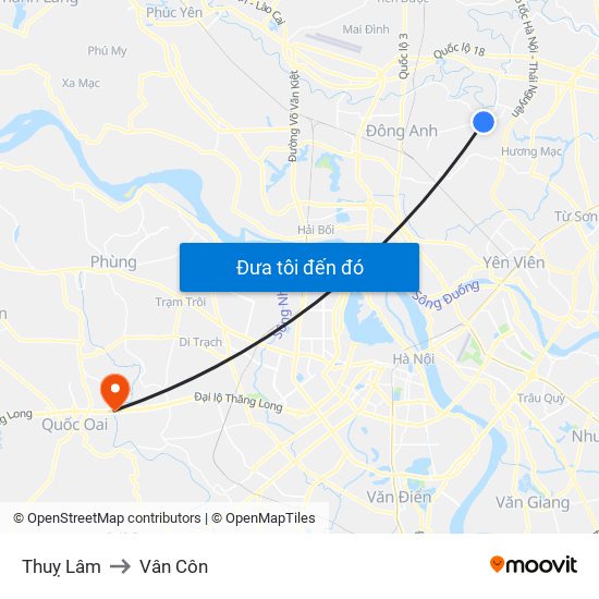 Thuỵ Lâm to Vân Côn map