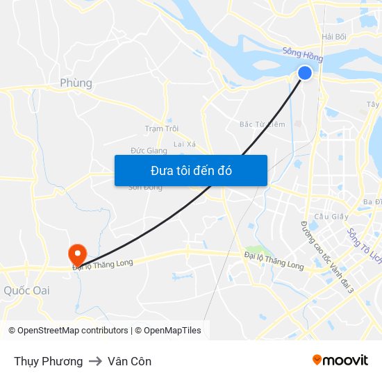Thụy Phương to Vân Côn map