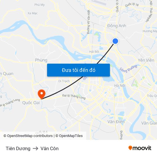 Tiên Dương to Vân Côn map