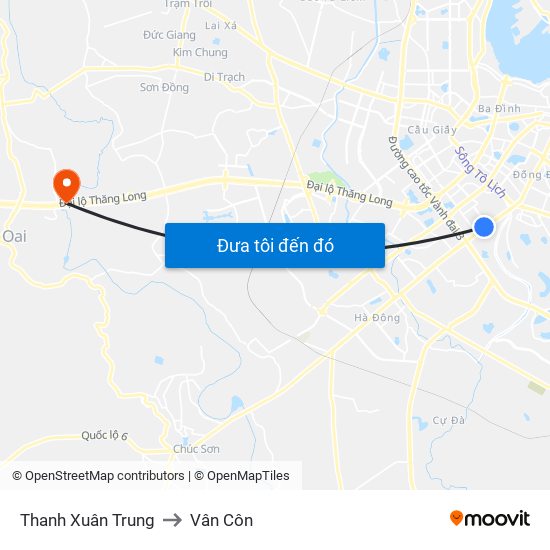 Thanh Xuân Trung to Vân Côn map