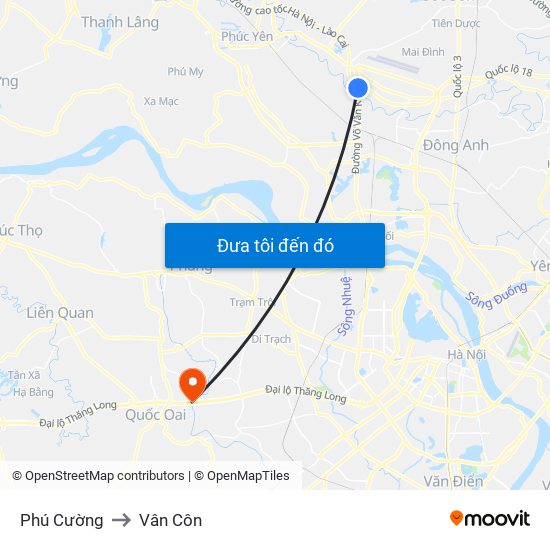 Phú Cường to Vân Côn map