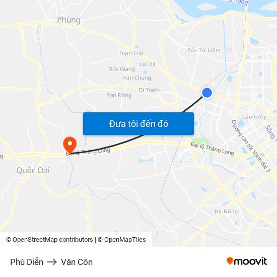 Phú Diễn to Vân Côn map