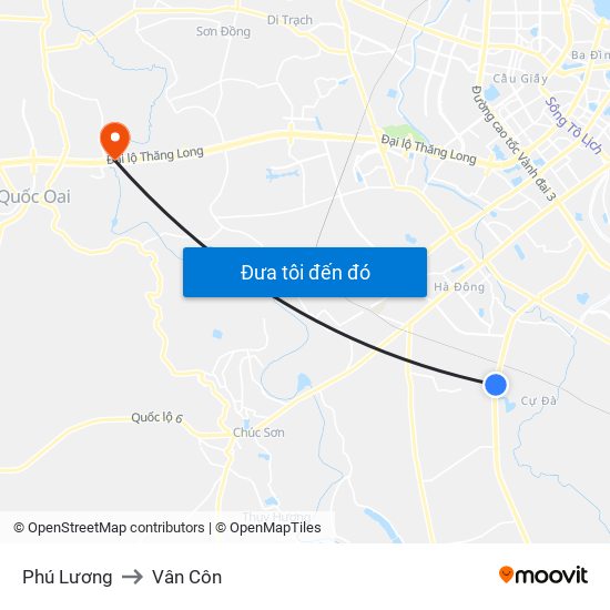 Phú Lương to Vân Côn map