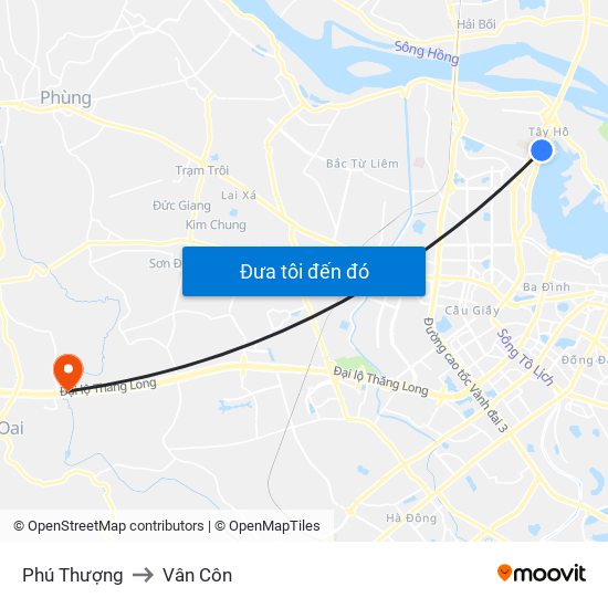 Phú Thượng to Vân Côn map