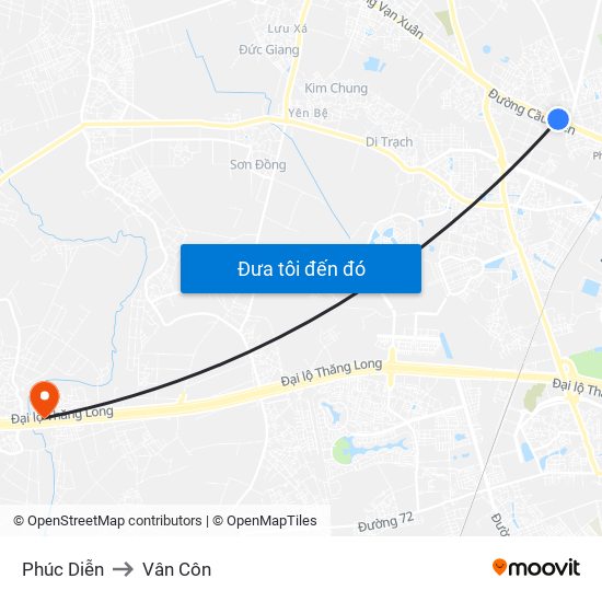 Phúc Diễn to Vân Côn map