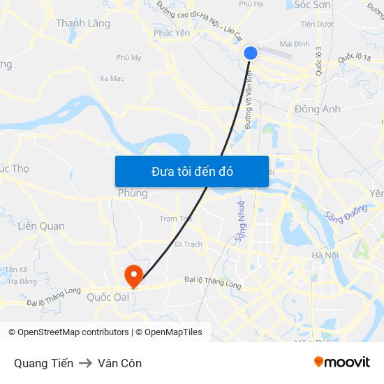 Quang Tiến to Vân Côn map