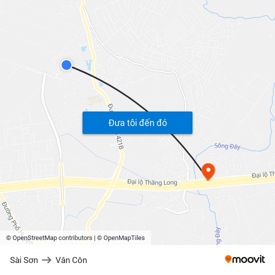 Sài Sơn to Vân Côn map