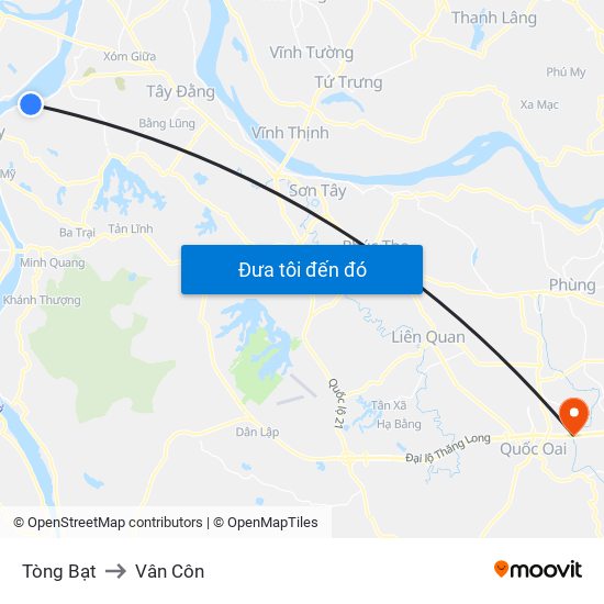 Tòng Bạt to Vân Côn map