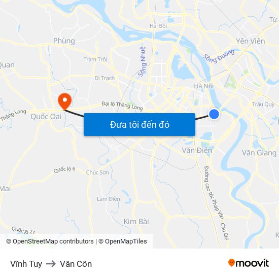 Vĩnh Tuy to Vân Côn map