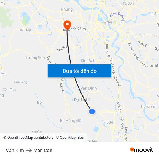 Vạn Kim to Vân Côn map