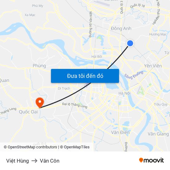 Việt Hùng to Vân Côn map