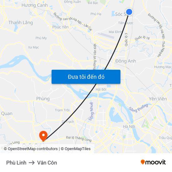 Phù Linh to Vân Côn map