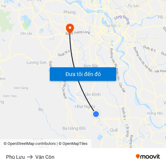 Phù Lưu to Vân Côn map