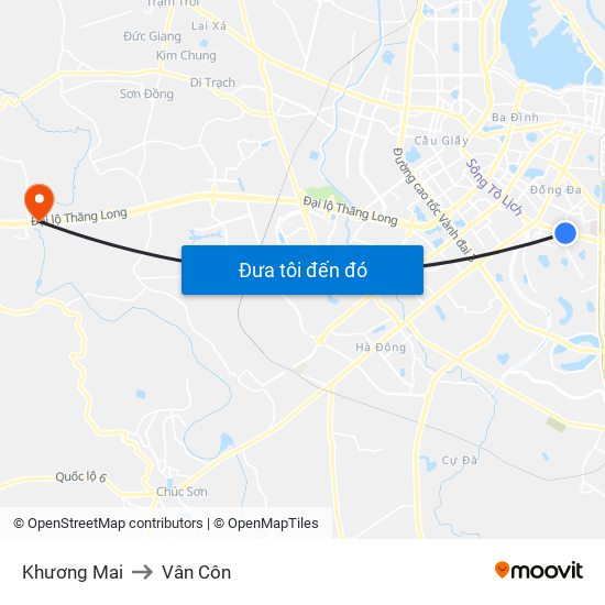 Khương Mai to Vân Côn map