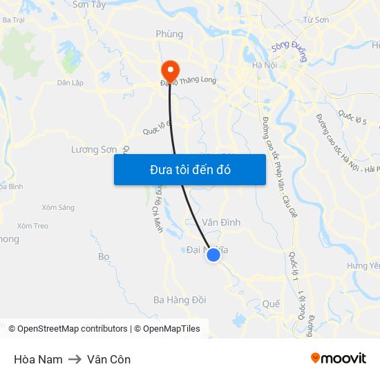 Hòa Nam to Vân Côn map