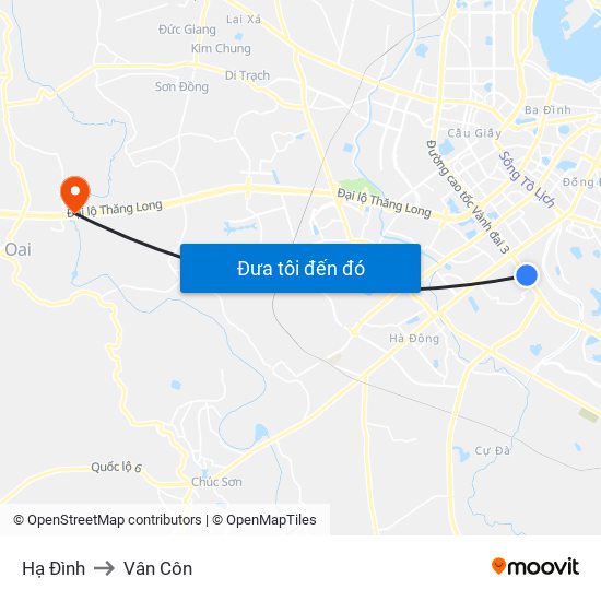 Hạ Đình to Vân Côn map