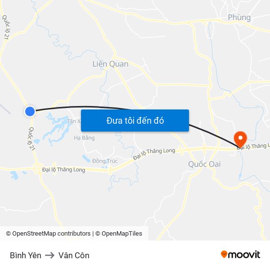 Bình Yên to Vân Côn map