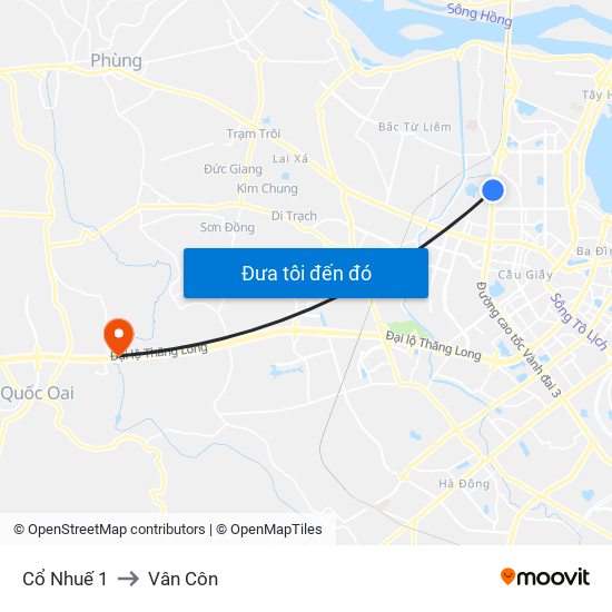 Cổ Nhuế 1 to Vân Côn map