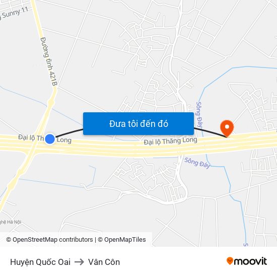 Huyện Quốc Oai to Vân Côn map