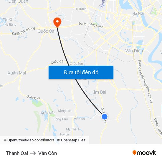 Thanh Oai to Vân Côn map