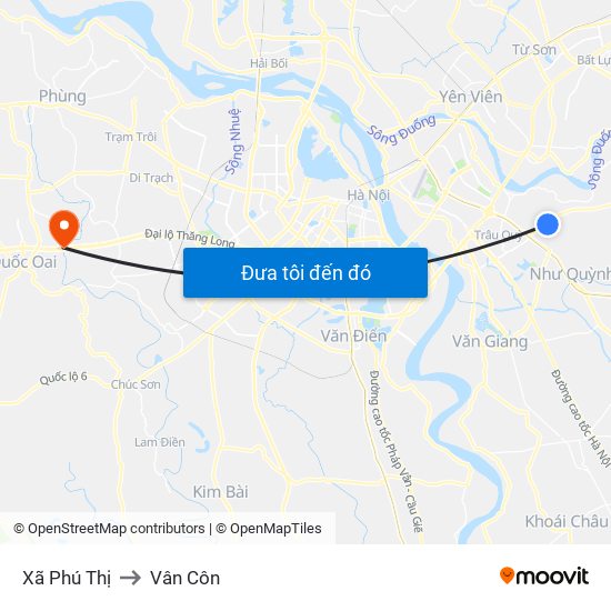 Xã Phú Thị to Vân Côn map