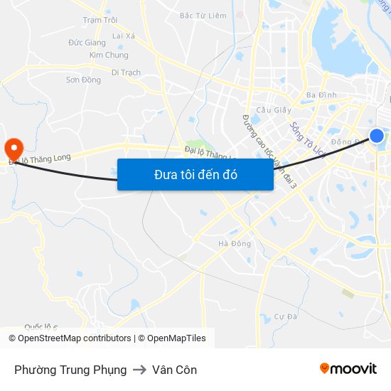 Phường Trung Phụng to Vân Côn map