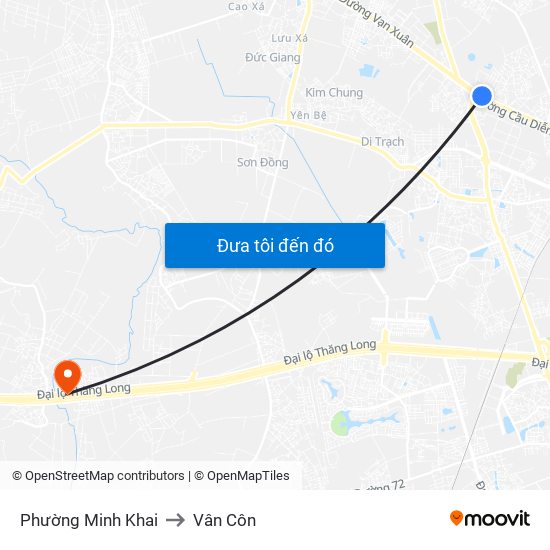 Phường Minh Khai to Vân Côn map