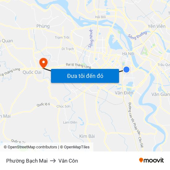 Phường Bạch Mai to Vân Côn map