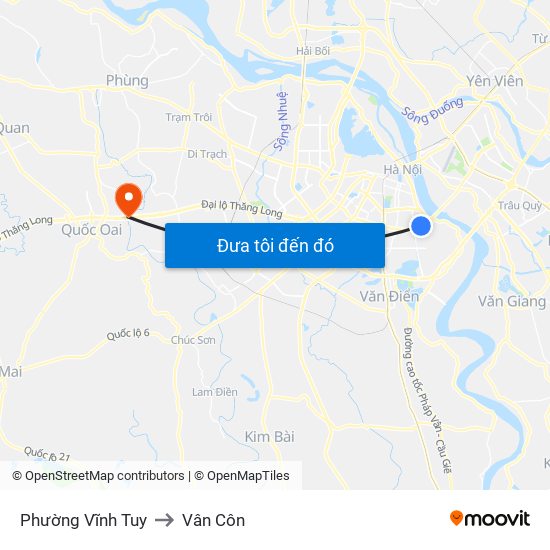 Phường Vĩnh Tuy to Vân Côn map