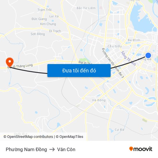 Phường Nam Đồng to Vân Côn map