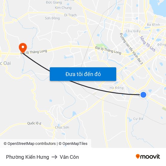 Phường Kiến Hưng to Vân Côn map