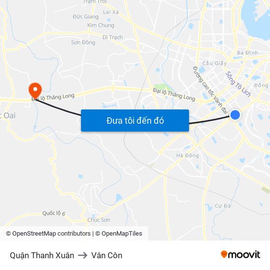 Quận Thanh Xuân to Vân Côn map