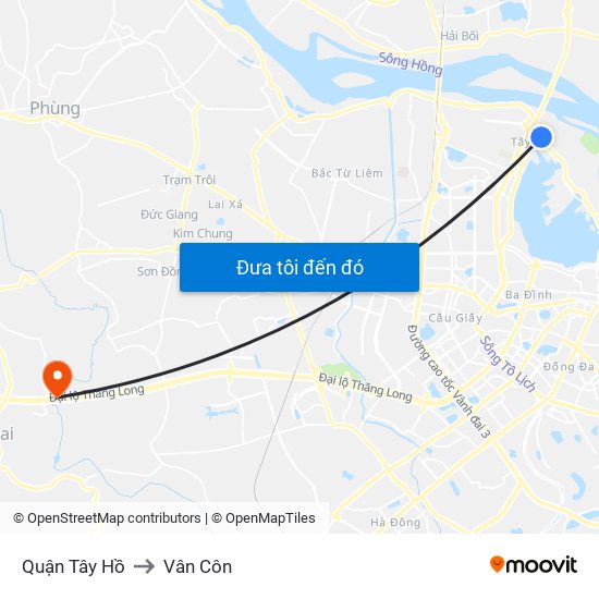 Quận Tây Hồ to Vân Côn map