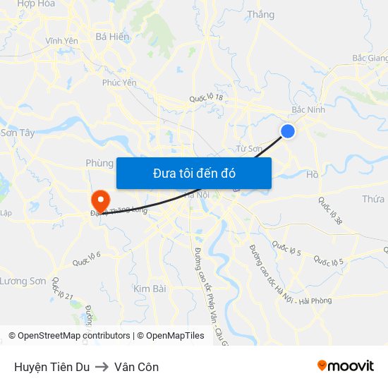 Huyện Tiên Du to Vân Côn map