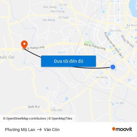 Phường Mộ Lao to Vân Côn map