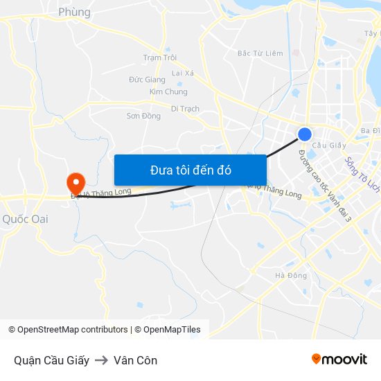 Quận Cầu Giấy to Vân Côn map