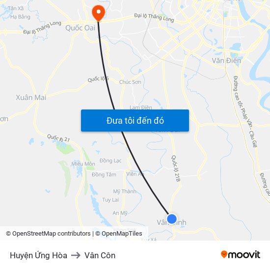 Huyện Ứng Hòa to Vân Côn map