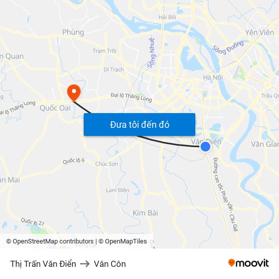 Thị Trấn Văn Điển to Vân Côn map