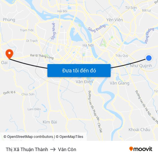 Thị Xã Thuận Thành to Vân Côn map