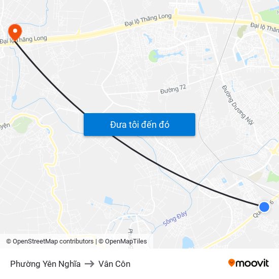 Phường Yên Nghĩa to Vân Côn map