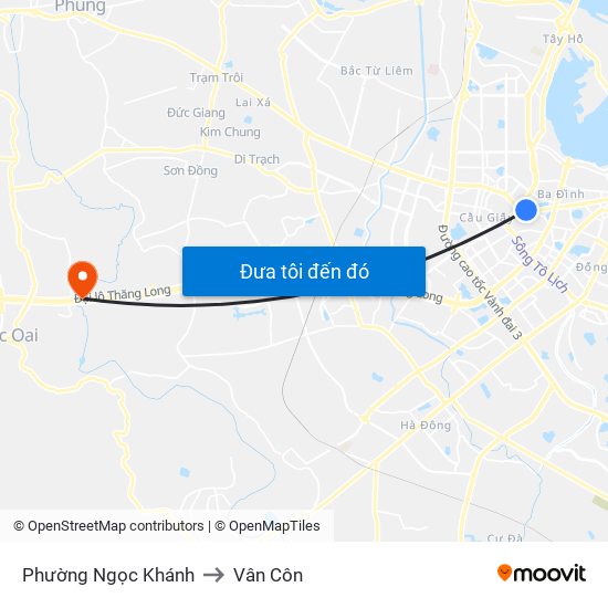 Phường Ngọc Khánh to Vân Côn map