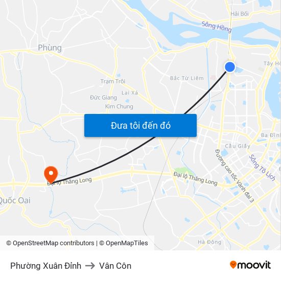 Phường Xuân Đỉnh to Vân Côn map