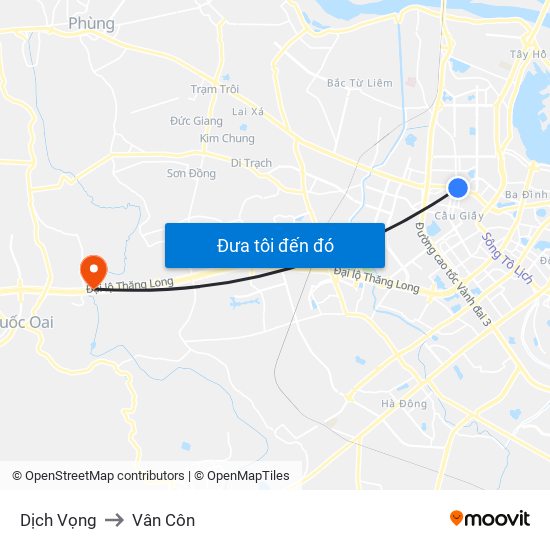Dịch Vọng to Vân Côn map