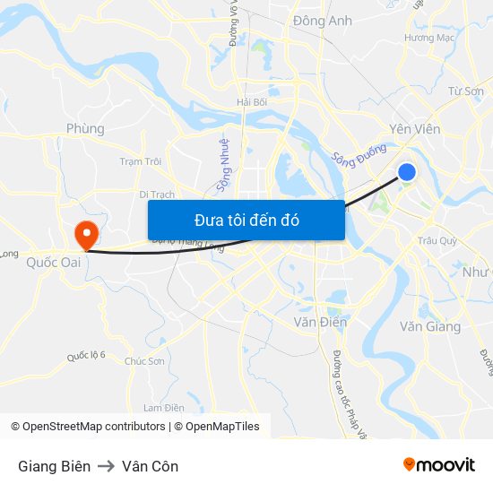 Giang Biên to Vân Côn map