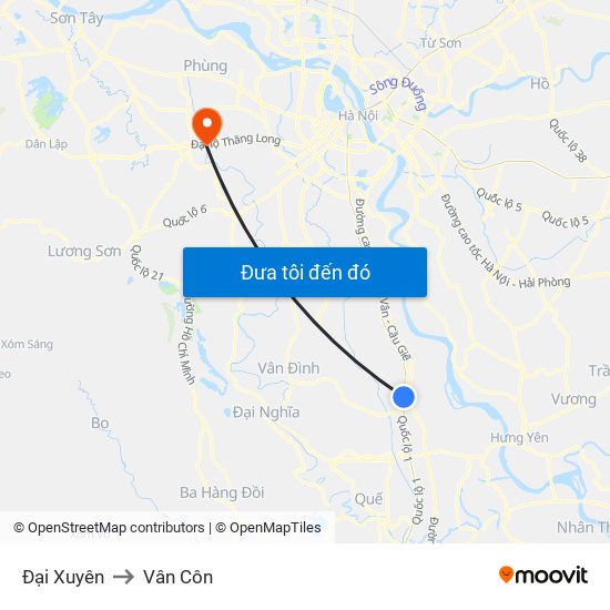 Đại Xuyên to Vân Côn map