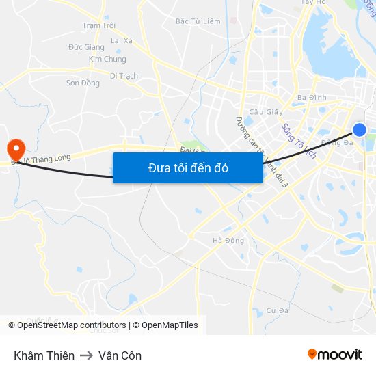 Khâm Thiên to Vân Côn map